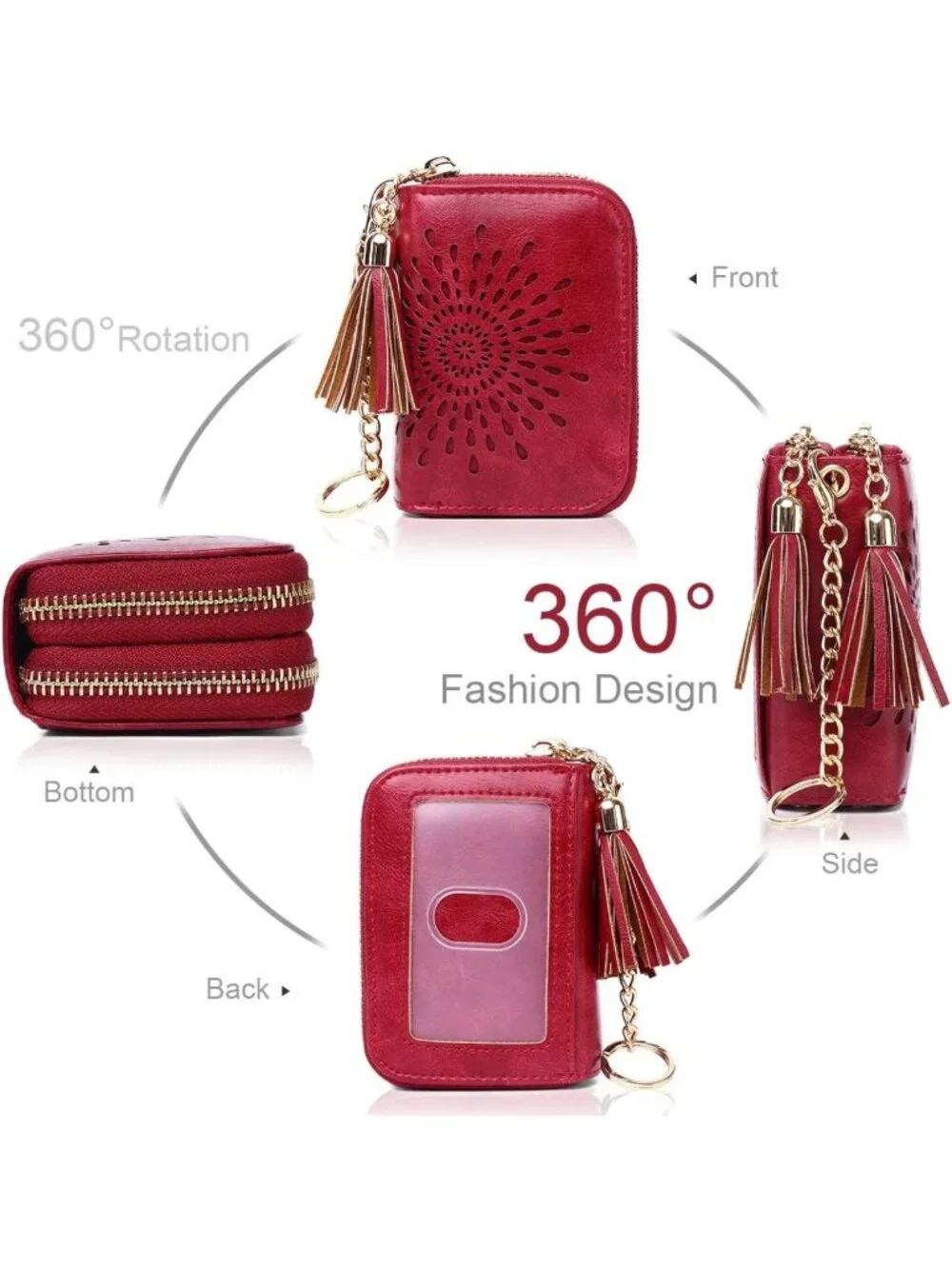 Stylish RFID Zipper Card Case Wallet with Keychain - Compact Women's Credit